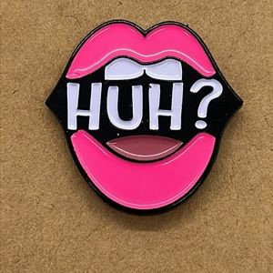 Huh? Pink Lips Lapel Pin